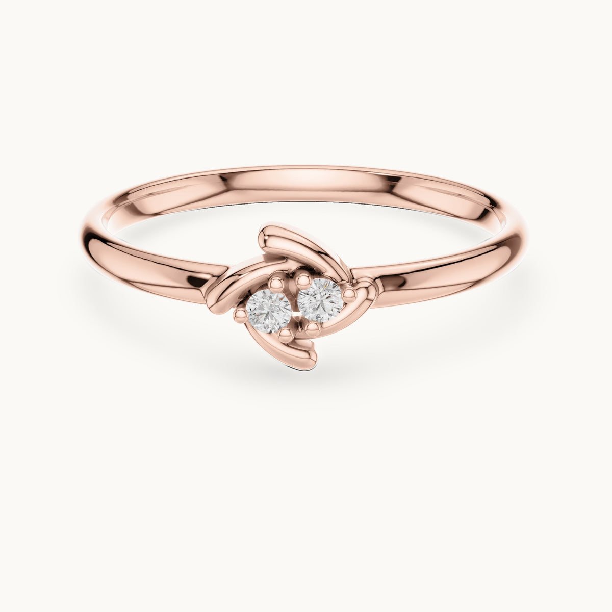 Round lab-grown diamond two-stone tulip ring in rose gold, 0.024 CT TW, view 4