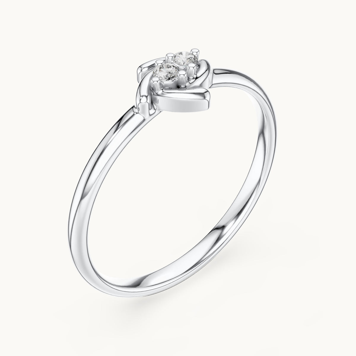 Round lab-grown diamond two-stone tulip ring in white gold, 0.024 CT TW, view 2