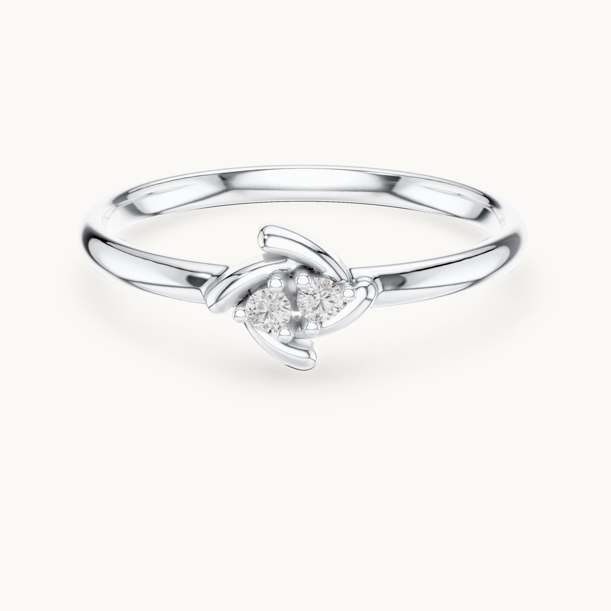 Round lab-grown diamond two-stone tulip ring in white gold, 0.024 CT TW, view 4