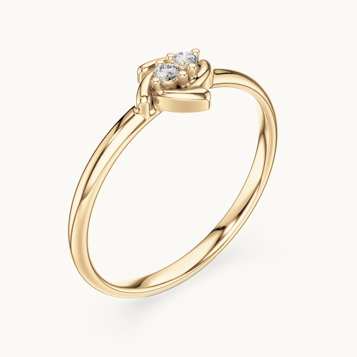 Round lab-grown diamond two-stone tulip ring in yellow gold, 0.024 CT TW, view 2