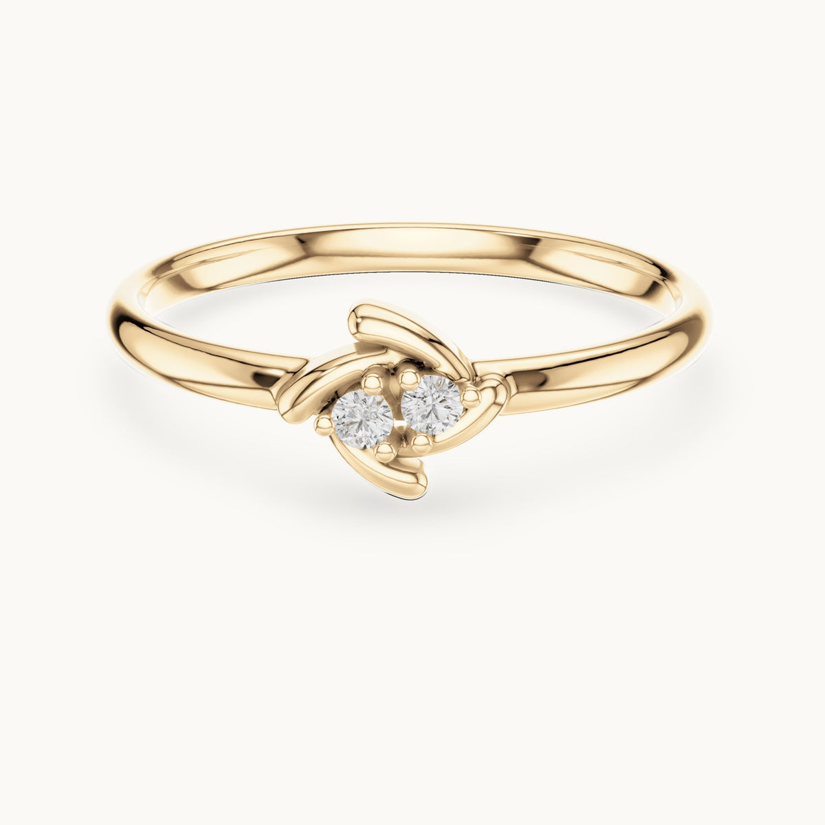 Round lab-grown diamond two-stone tulip ring in yellow gold, 0.024 CT TW, view 4