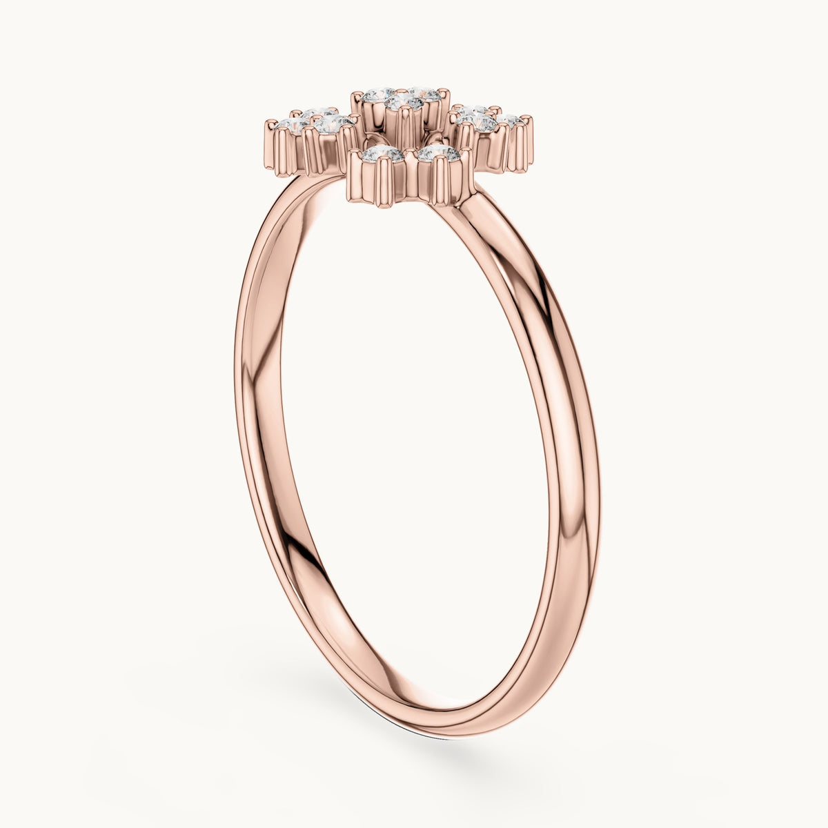 Round lab-grown diamond twelve-stone scroll cluster ring in rose gold, 0.069 CT TW, view 1