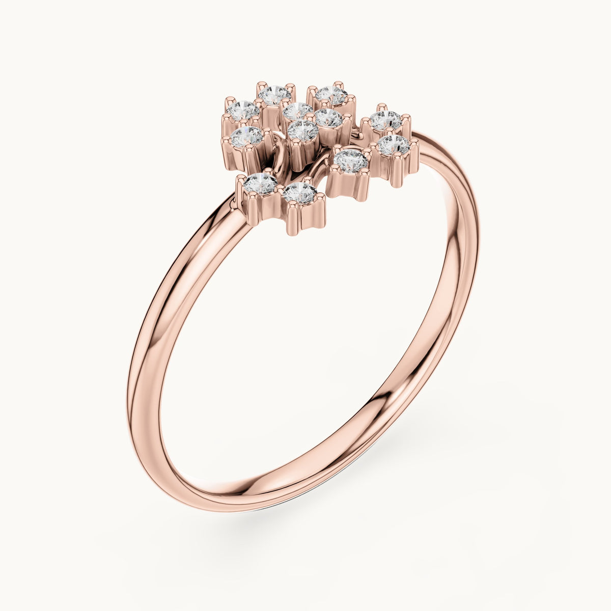 Round lab-grown diamond twelve-stone scroll cluster ring in rose gold, 0.069 CT TW, view 2