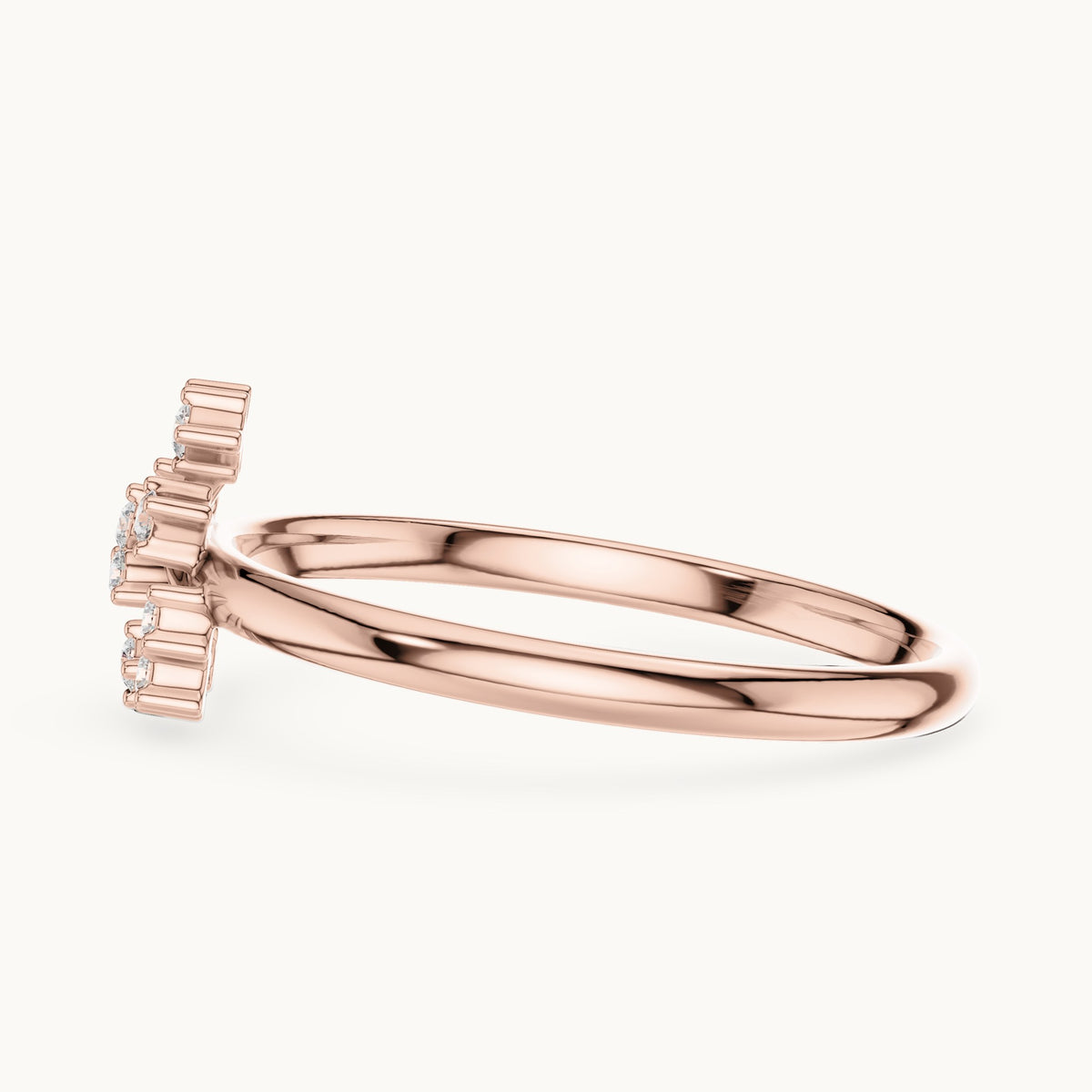 Round lab-grown diamond twelve-stone scroll cluster ring in rose gold, 0.069 CT TW, view 3