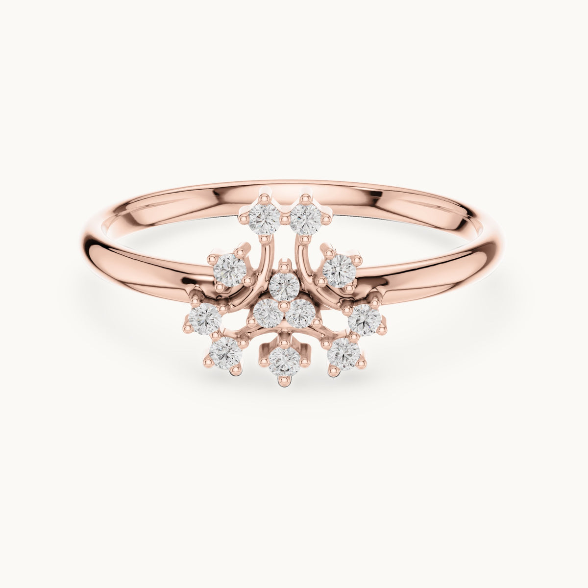 Round lab-grown diamond twelve-stone scroll cluster ring in rose gold, 0.069 CT TW, view 4