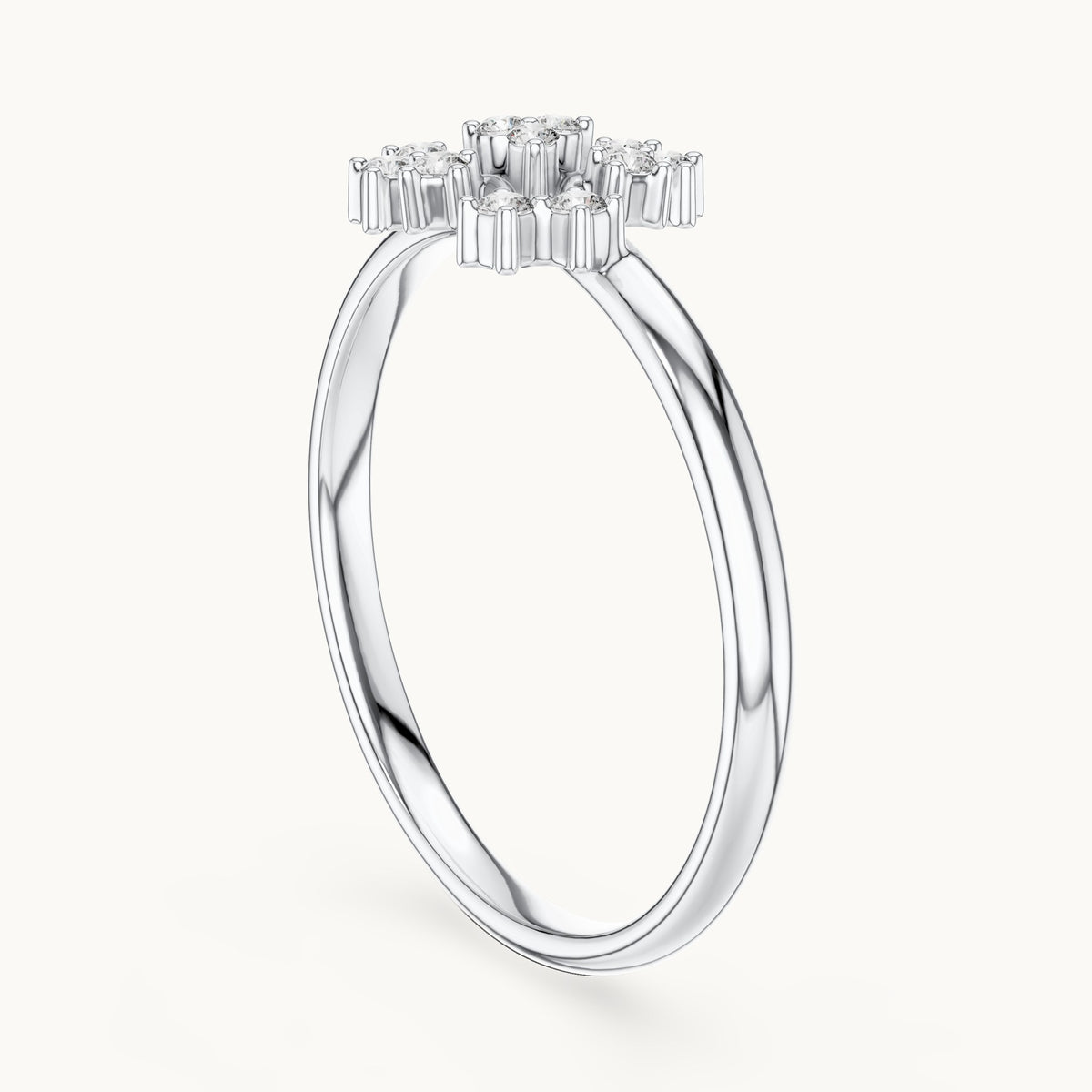 Round lab-grown diamond twelve-stone scroll cluster ring in white gold, 0.069 CT TW, view 1
