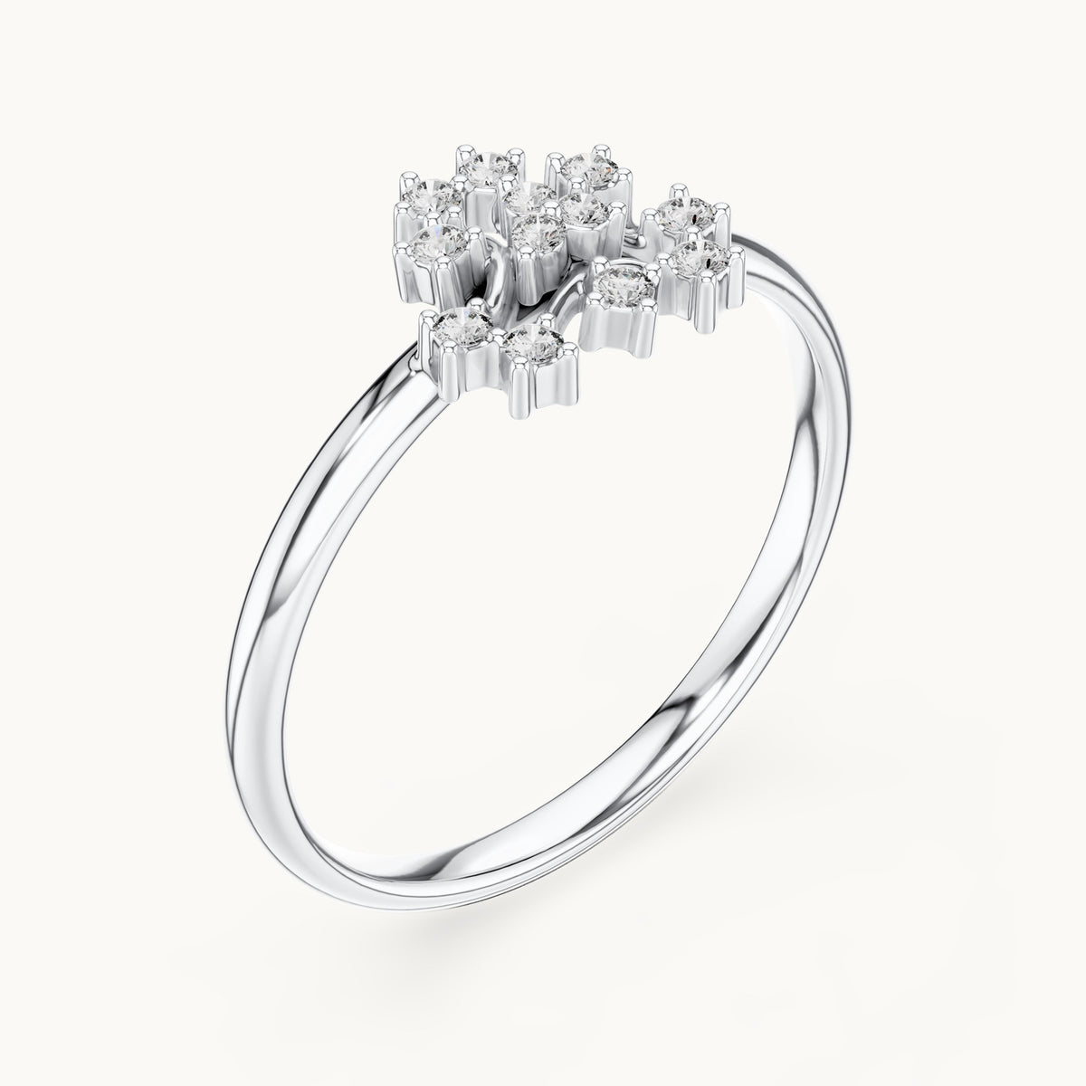 Round lab-grown diamond twelve-stone scroll cluster ring in white gold, 0.069 CT TW, view 2