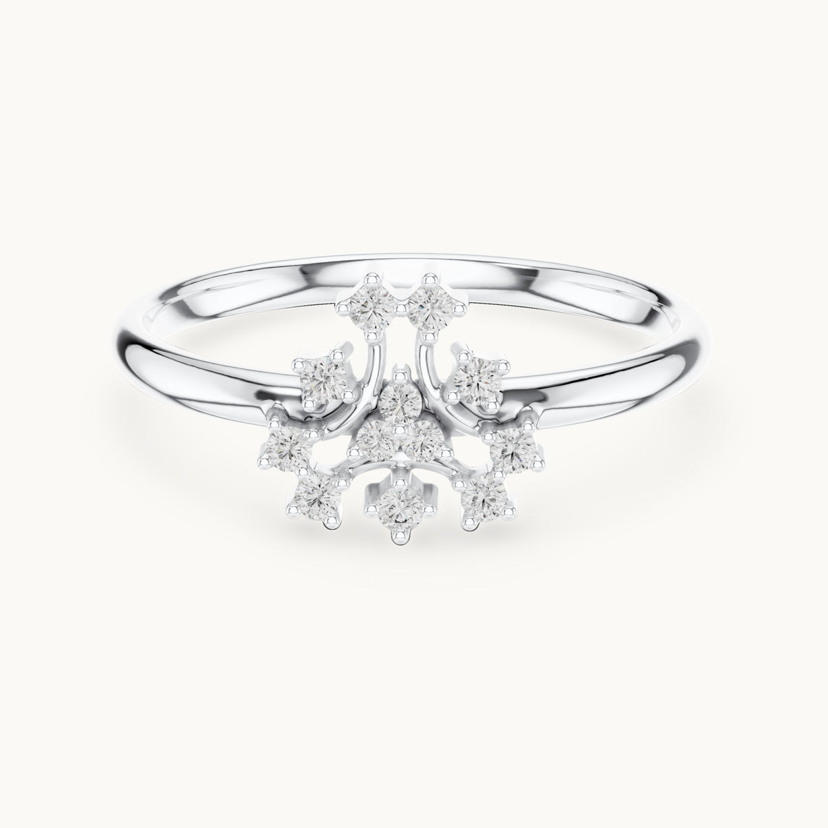 Round lab-grown diamond twelve-stone scroll cluster ring in white gold, 0.069 CT TW, view 4
