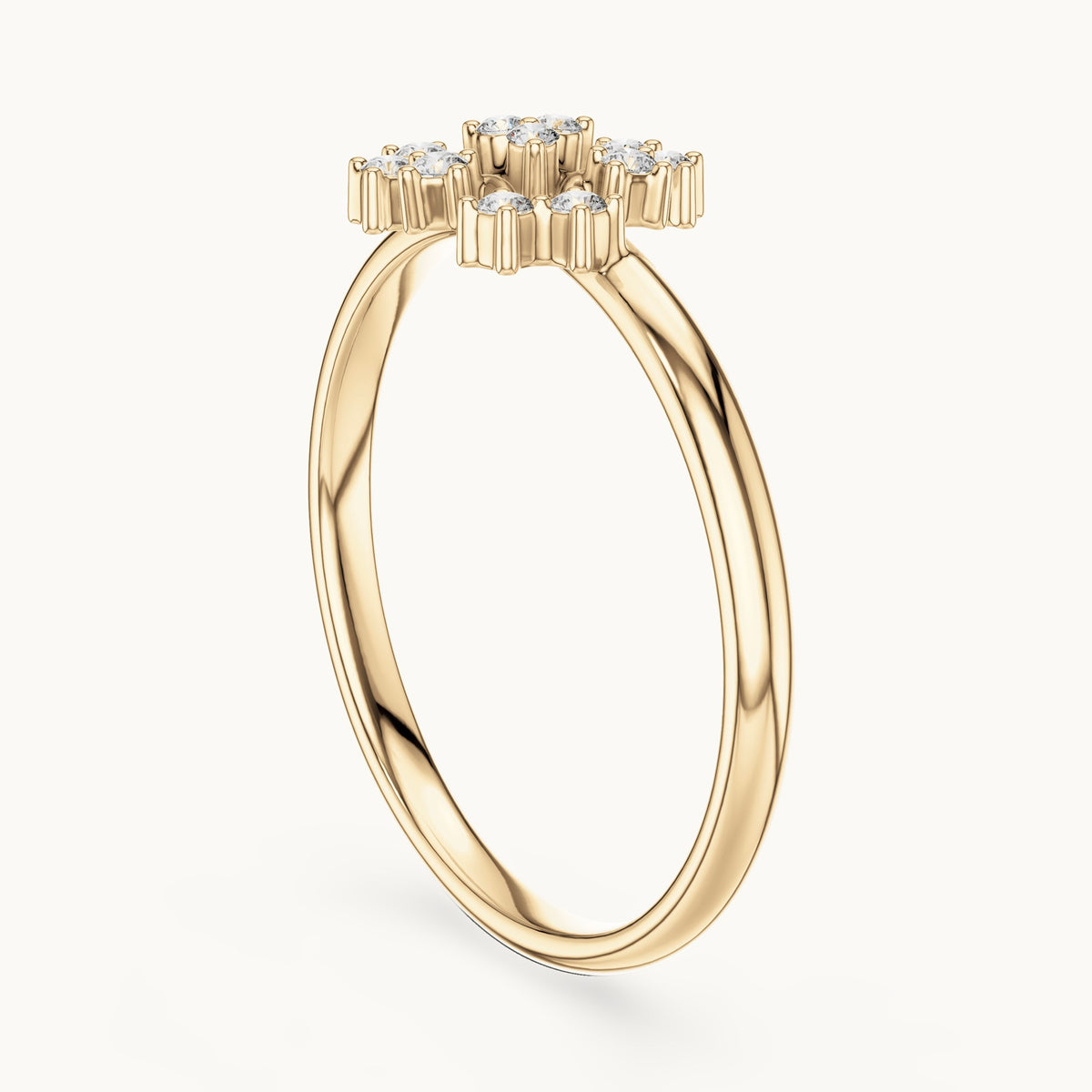 Round lab-grown diamond twelve-stone scroll cluster ring in yellow gold, 0.069 CT TW, view 1