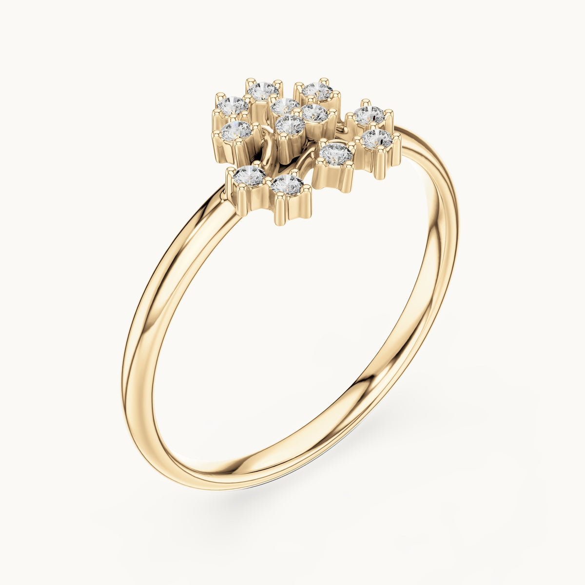Round lab-grown diamond twelve-stone scroll cluster ring in yellow gold, 0.069 CT TW, view 2