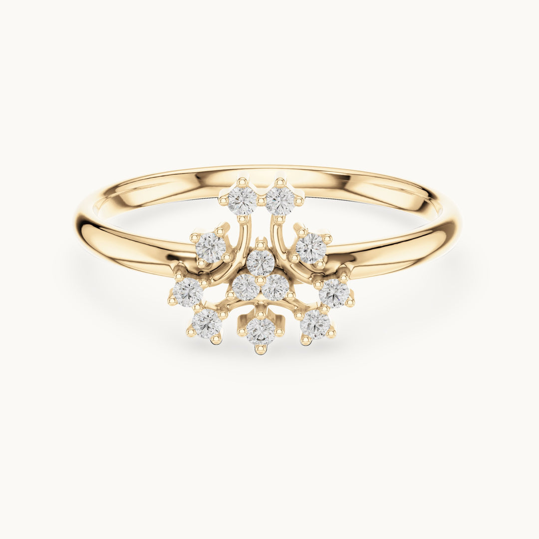 Round lab-grown diamond twelve-stone scroll cluster ring in yellow gold, 0.069 CT TW, view 4