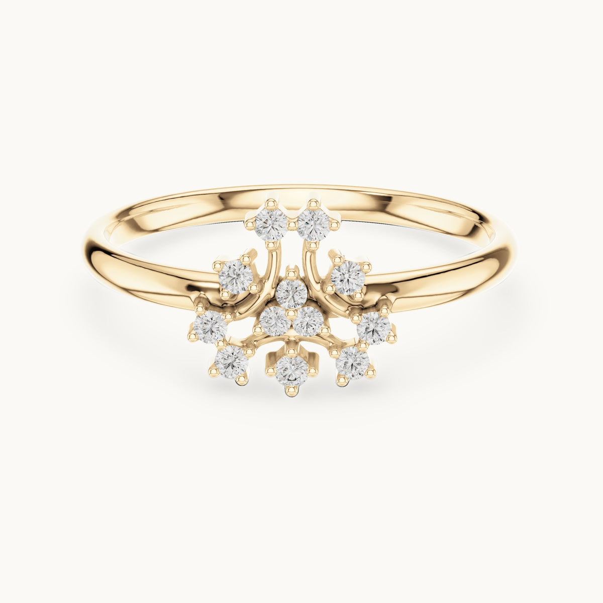 Round lab-grown diamond twelve-stone scroll cluster ring in yellow gold, 0.069 CT TW, view 4