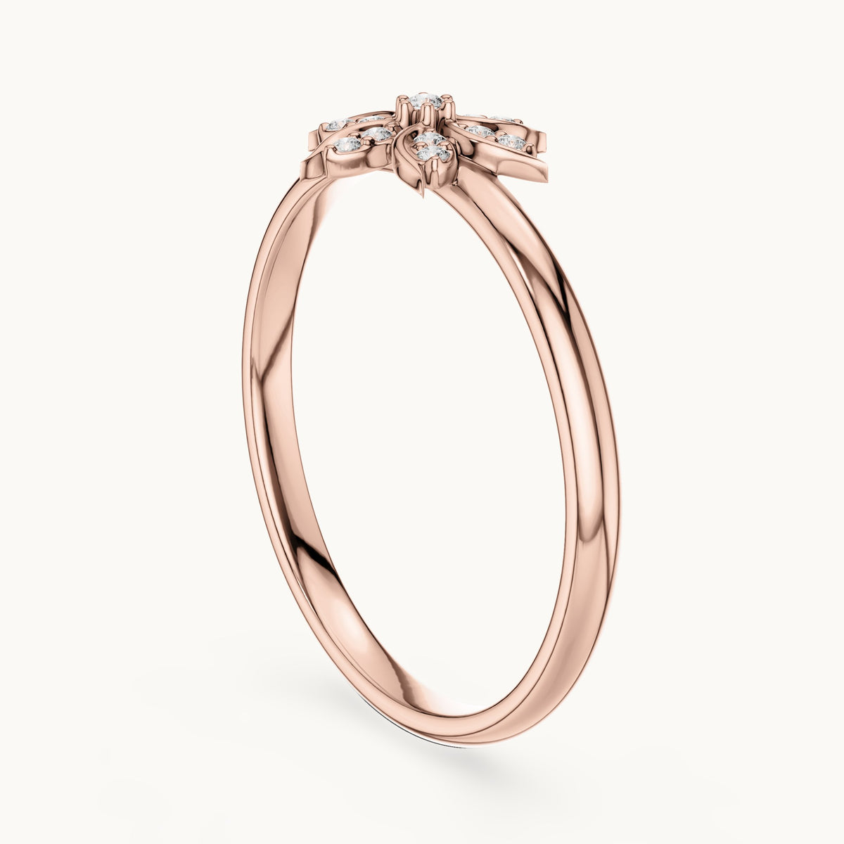 Round lab-grown diamond leaf-petal flower ring in rose gold, 0.041 CT TW, view 1