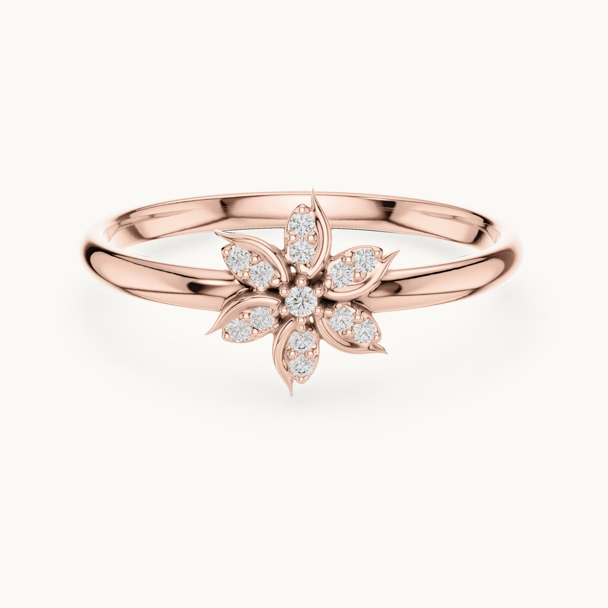 Round lab-grown diamond leaf-petal flower ring in rose gold, 0.041 CT TW, view 4