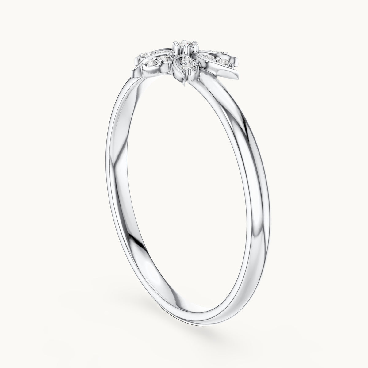 Round lab-grown diamond leaf-petal flower ring in white gold, 0.041 CT TW, view 1