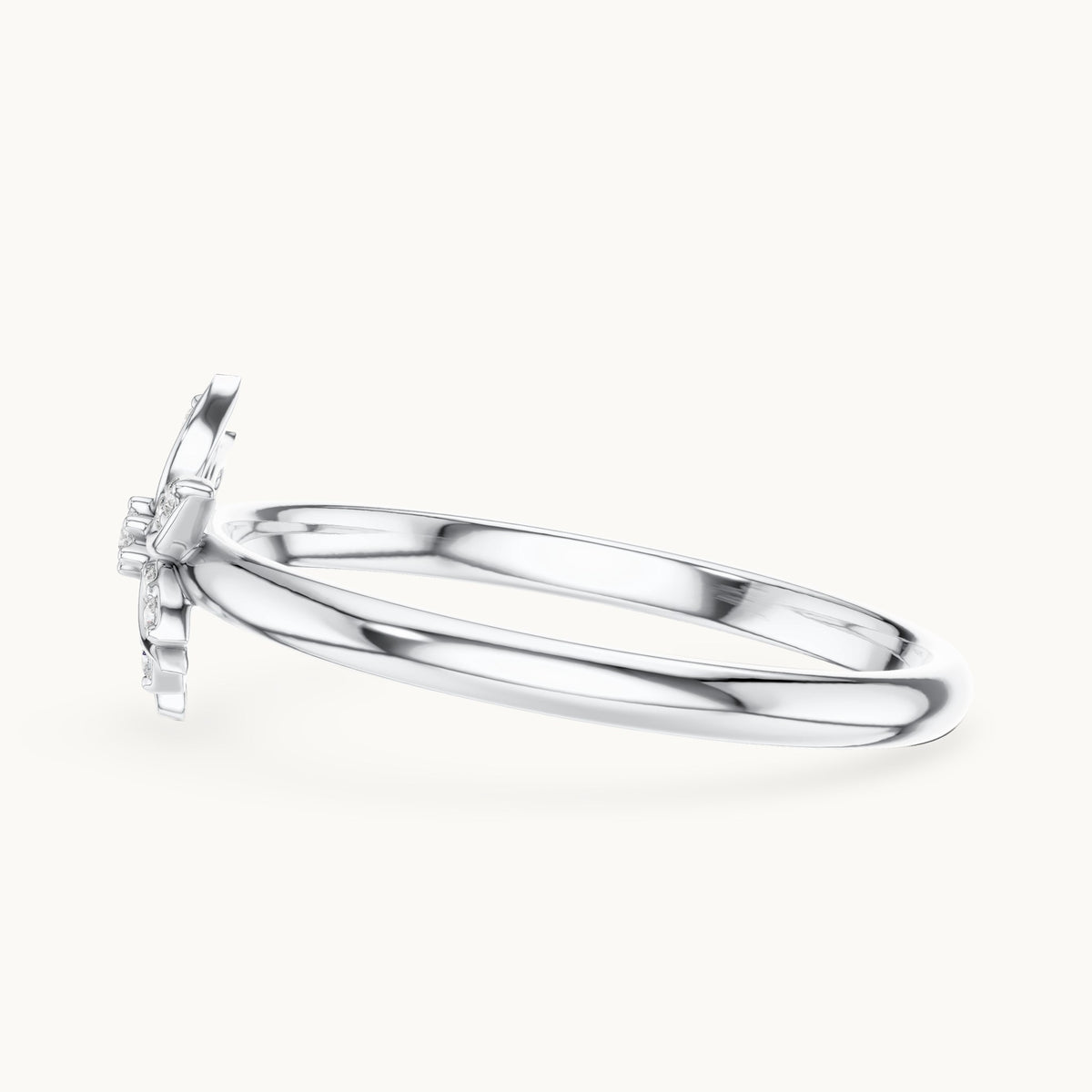 Round lab-grown diamond leaf-petal flower ring in white gold, 0.041 CT TW, view 3