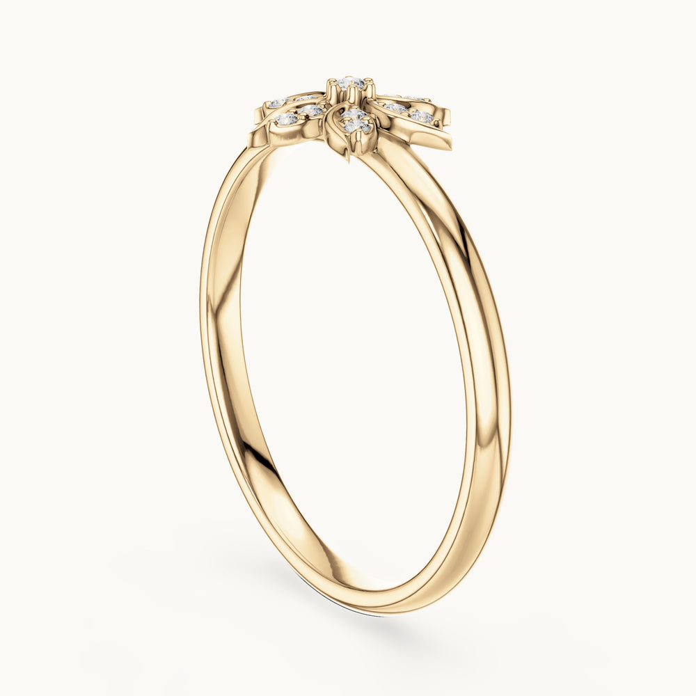 Round lab-grown diamond leaf-petal flower ring in yellow gold, 0.041 CT TW, view 1