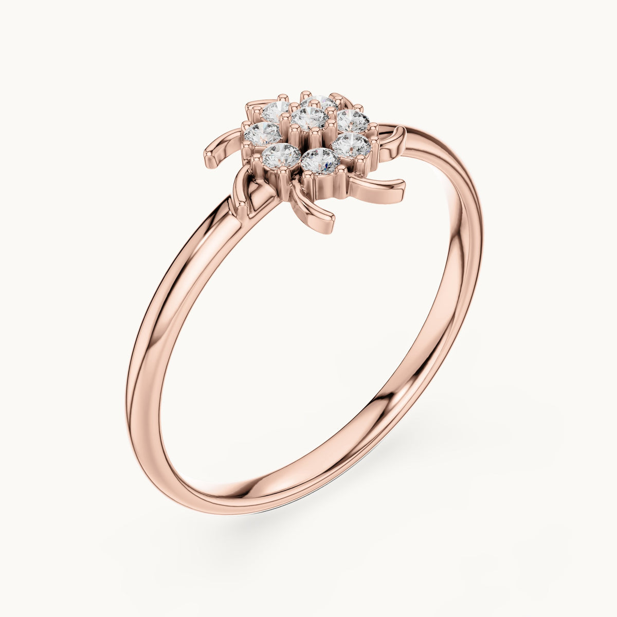 Round lab-grown diamond tendril flower cluster ring in rose gold, 0.080 CT TW, view 2