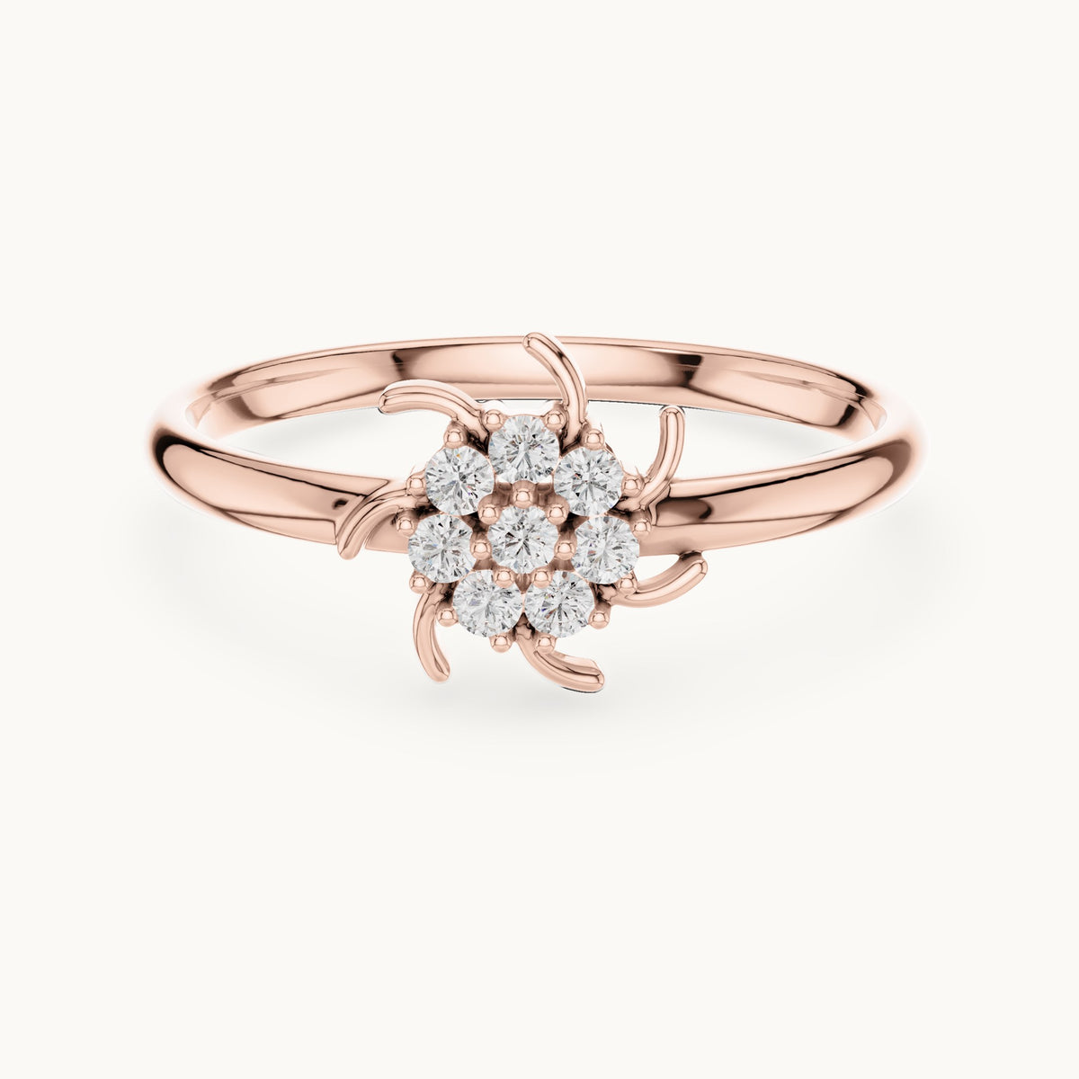 Round lab-grown diamond tendril flower cluster ring in rose gold, 0.080 CT TW, view 4