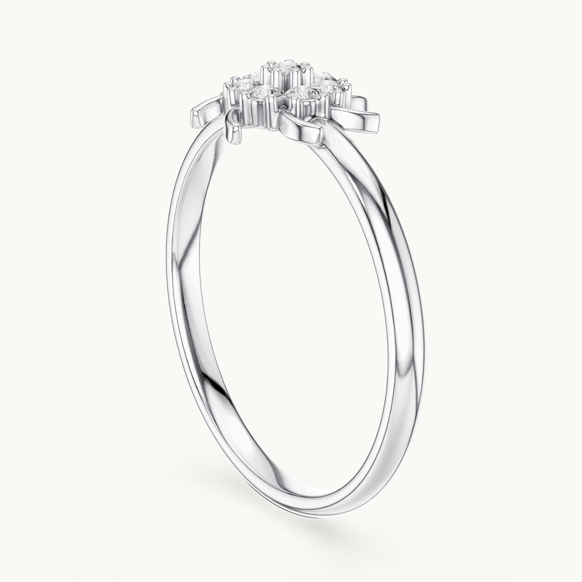 Round lab-grown diamond tendril flower cluster ring in white gold, 0.080 CT TW, view 1