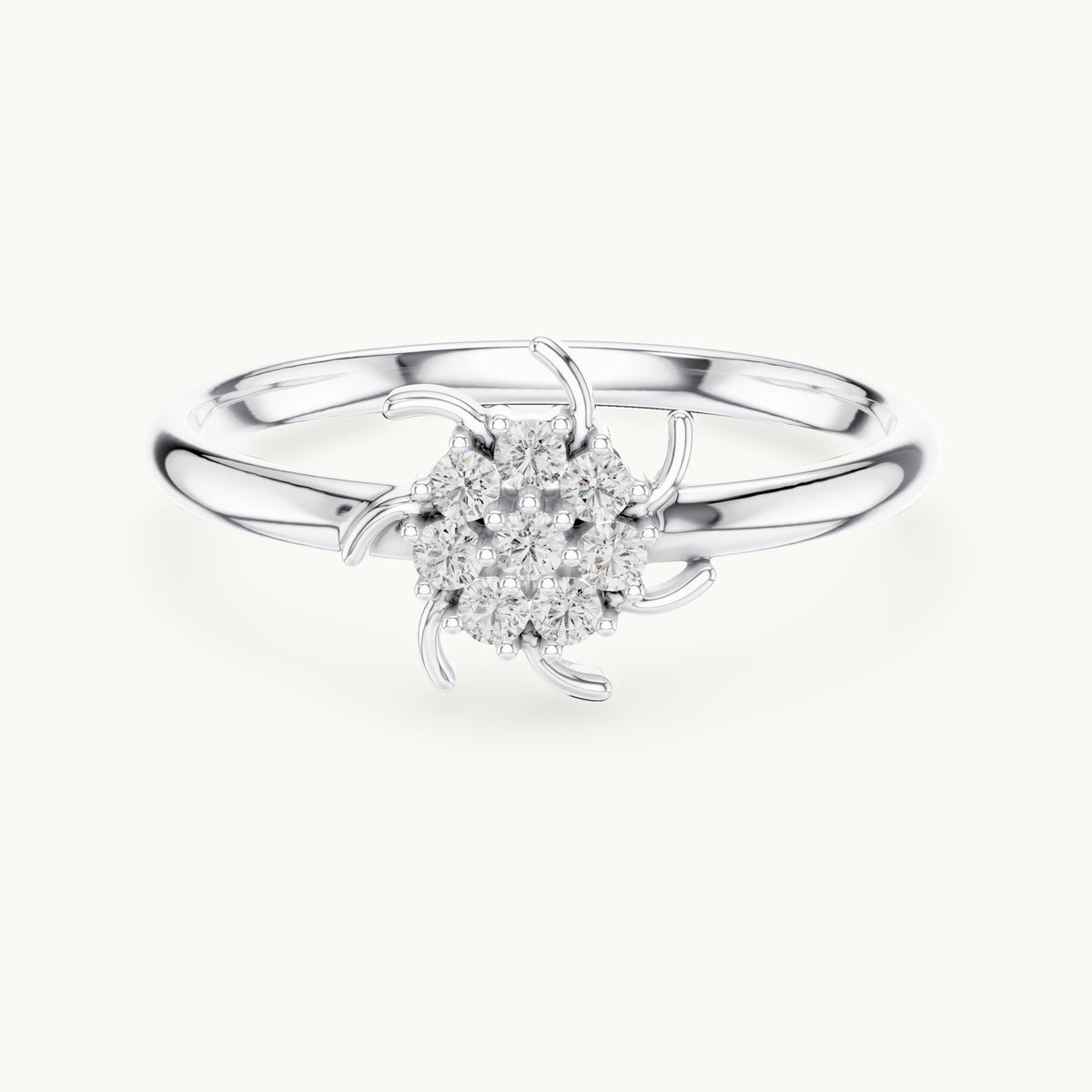 Round lab-grown diamond tendril flower cluster ring in white gold, 0.080 CT TW, view 4