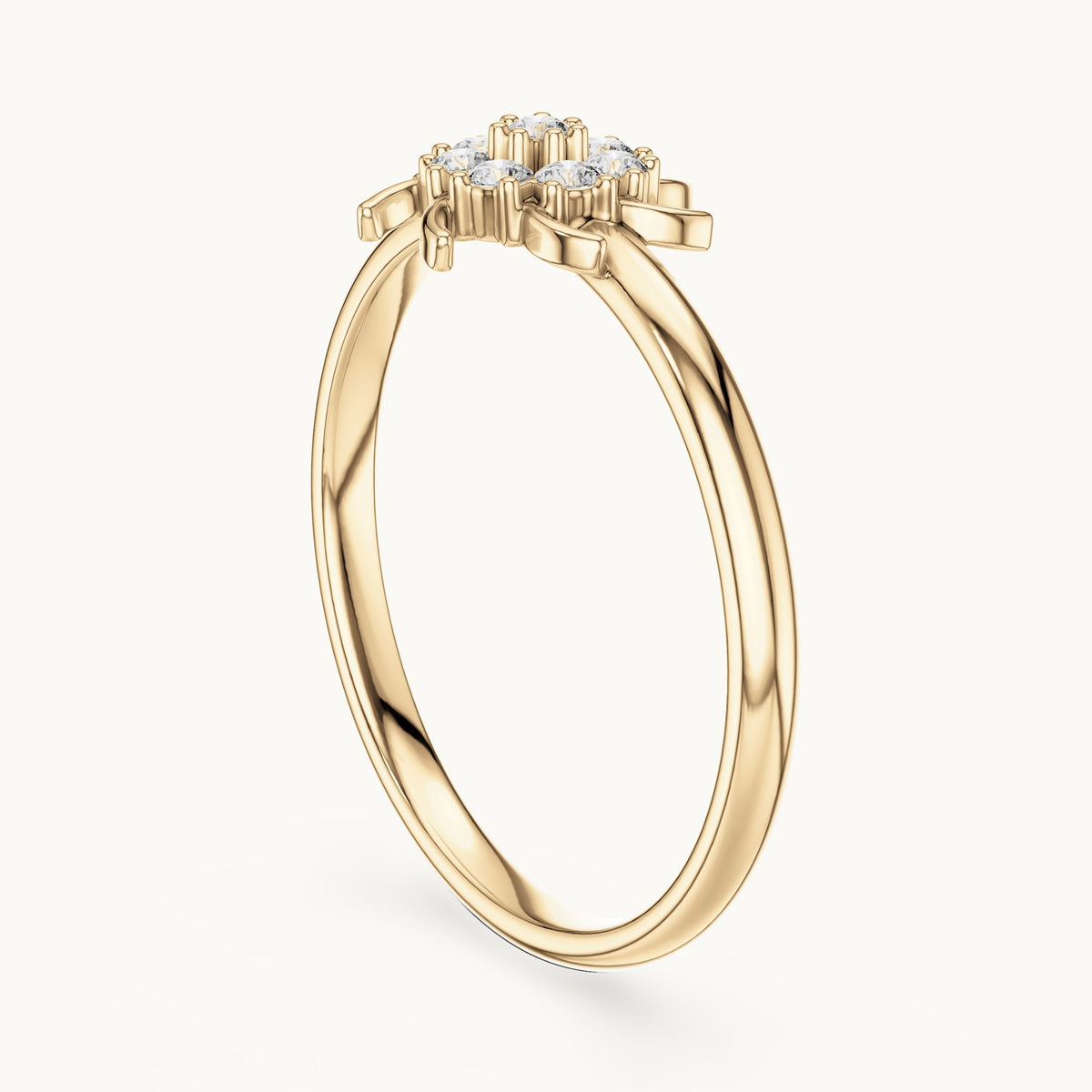 Round lab-grown diamond tendril flower cluster ring in yellow gold, 0.080 CT TW, view 1