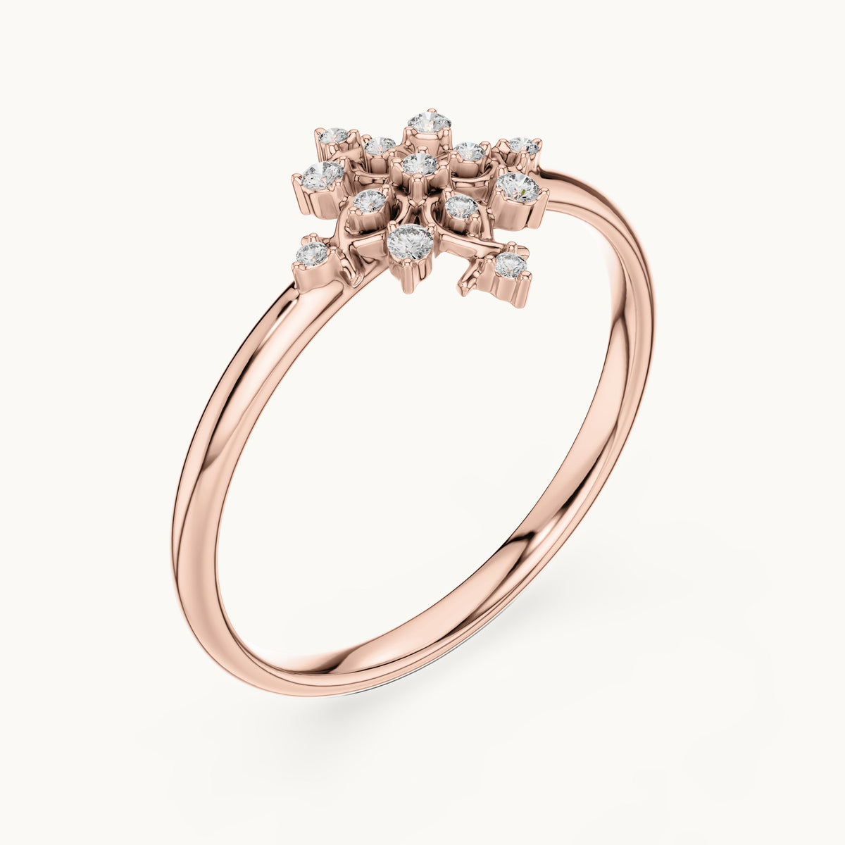 Round lab-grown diamond snowflake ring in rose gold, 0.052 CT TW, view 2