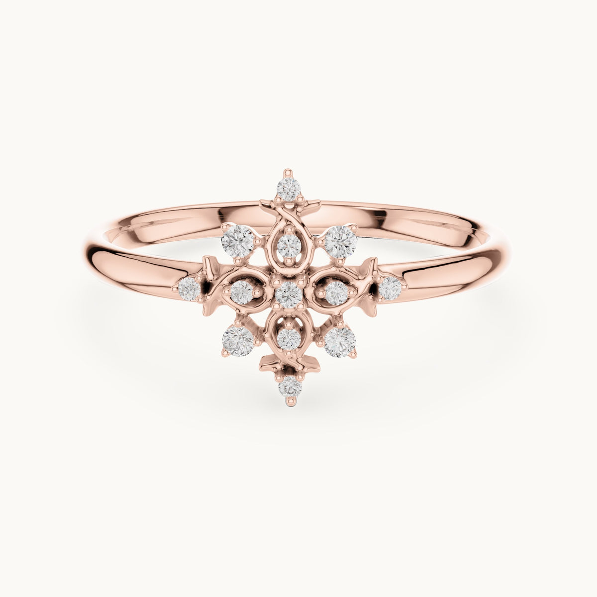 Round lab-grown diamond snowflake ring in rose gold, 0.052 CT TW, view 4