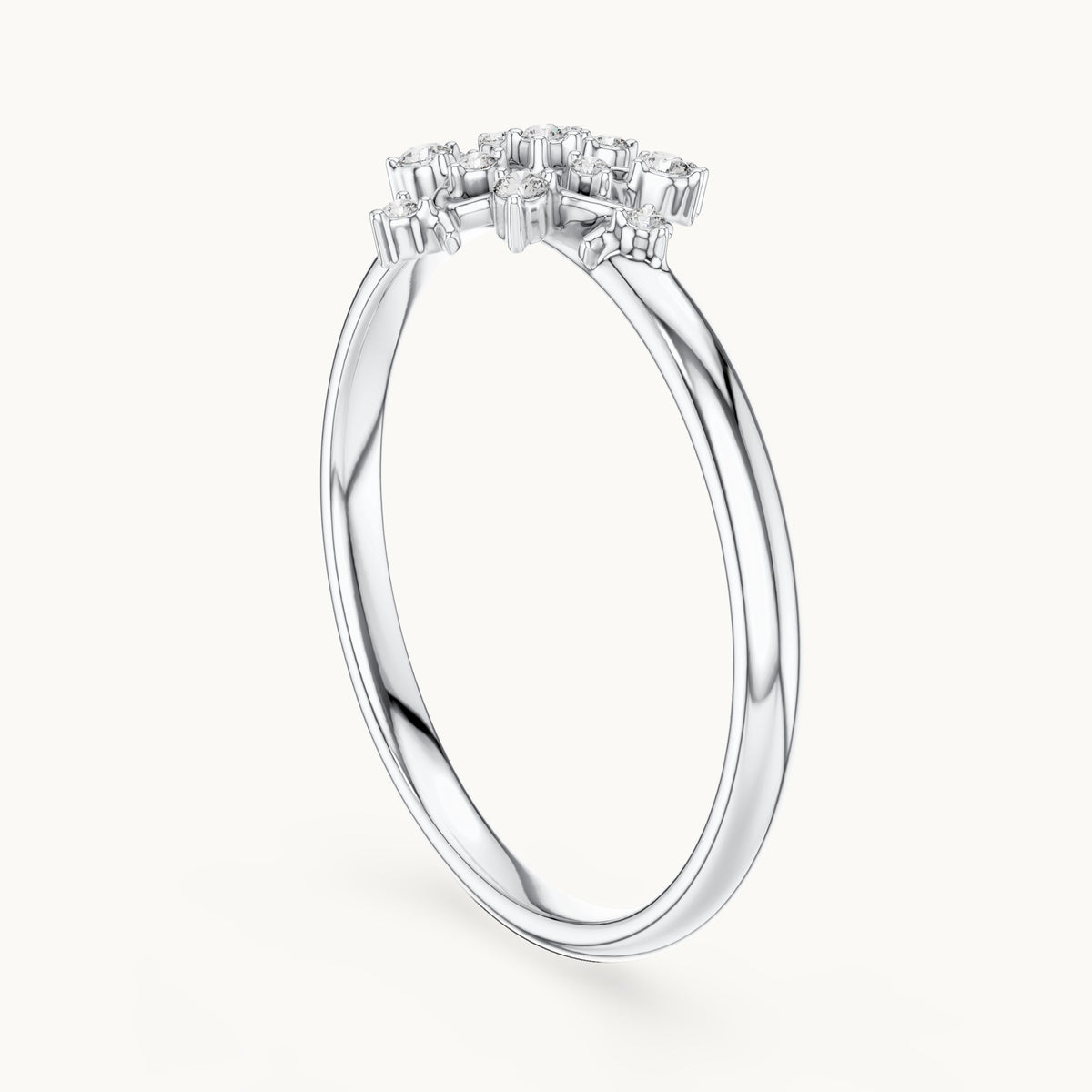Round lab-grown diamond snowflake ring in white gold, 0.052 CT TW, view 1