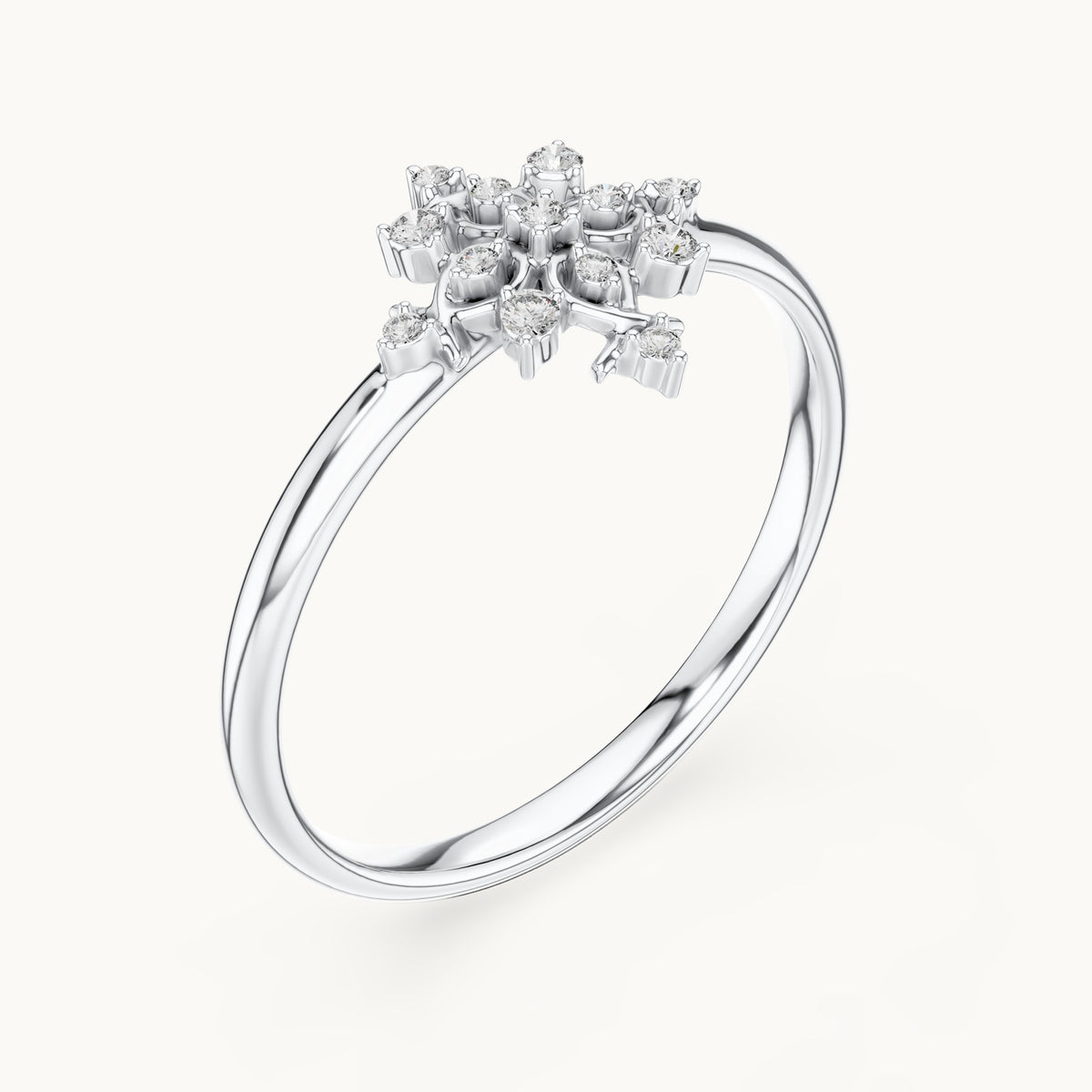Round lab-grown diamond snowflake ring in white gold, 0.052 CT TW, view 2