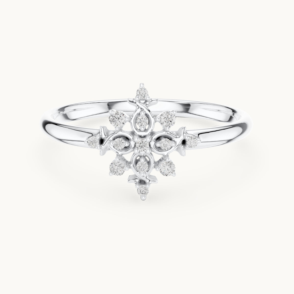 Round lab-grown diamond snowflake ring in white gold, 0.052 CT TW, view 4