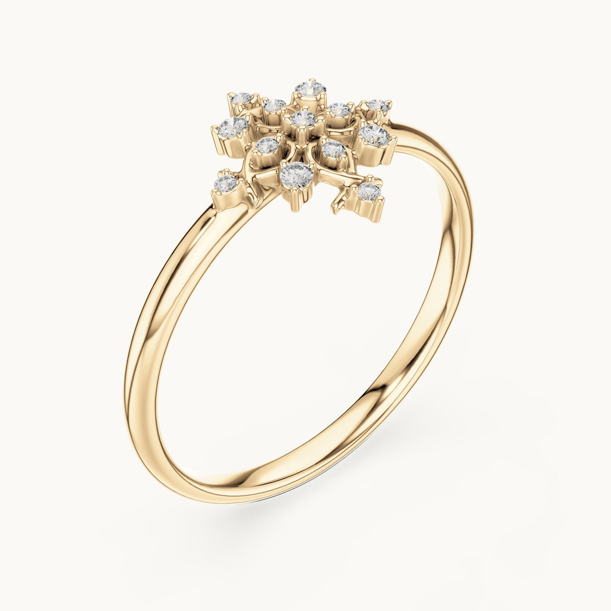 Round lab-grown diamond snowflake ring in yellow gold, 0.052 CT TW, view 2