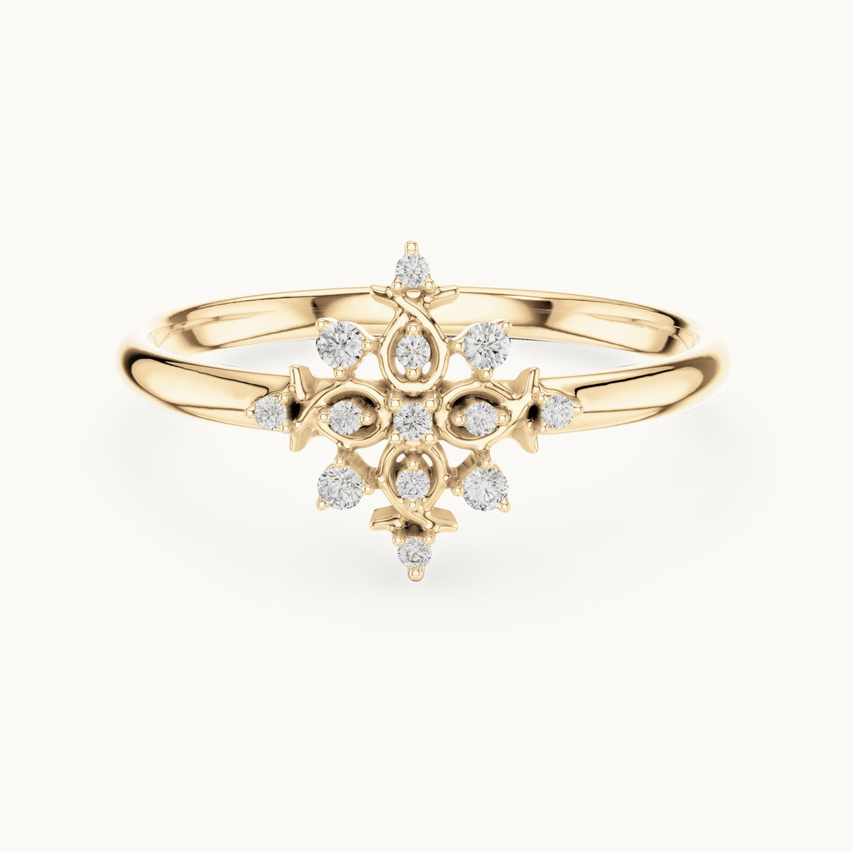 Round lab-grown diamond snowflake ring in yellow gold, 0.052 CT TW, view 4