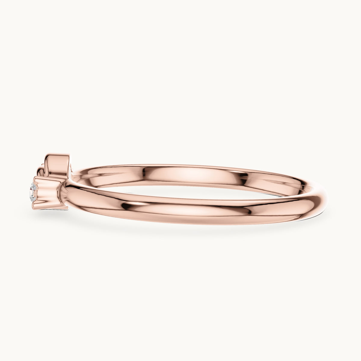 Round lab-grown diamond three-stone scroll ring in rose gold, 0.03 CT TW, view 3