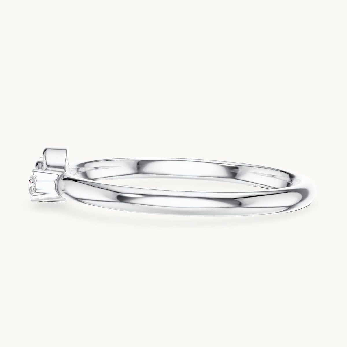 Round lab-grown diamond three-stone scroll ring in white gold, 0.03 CT TW, view 3
