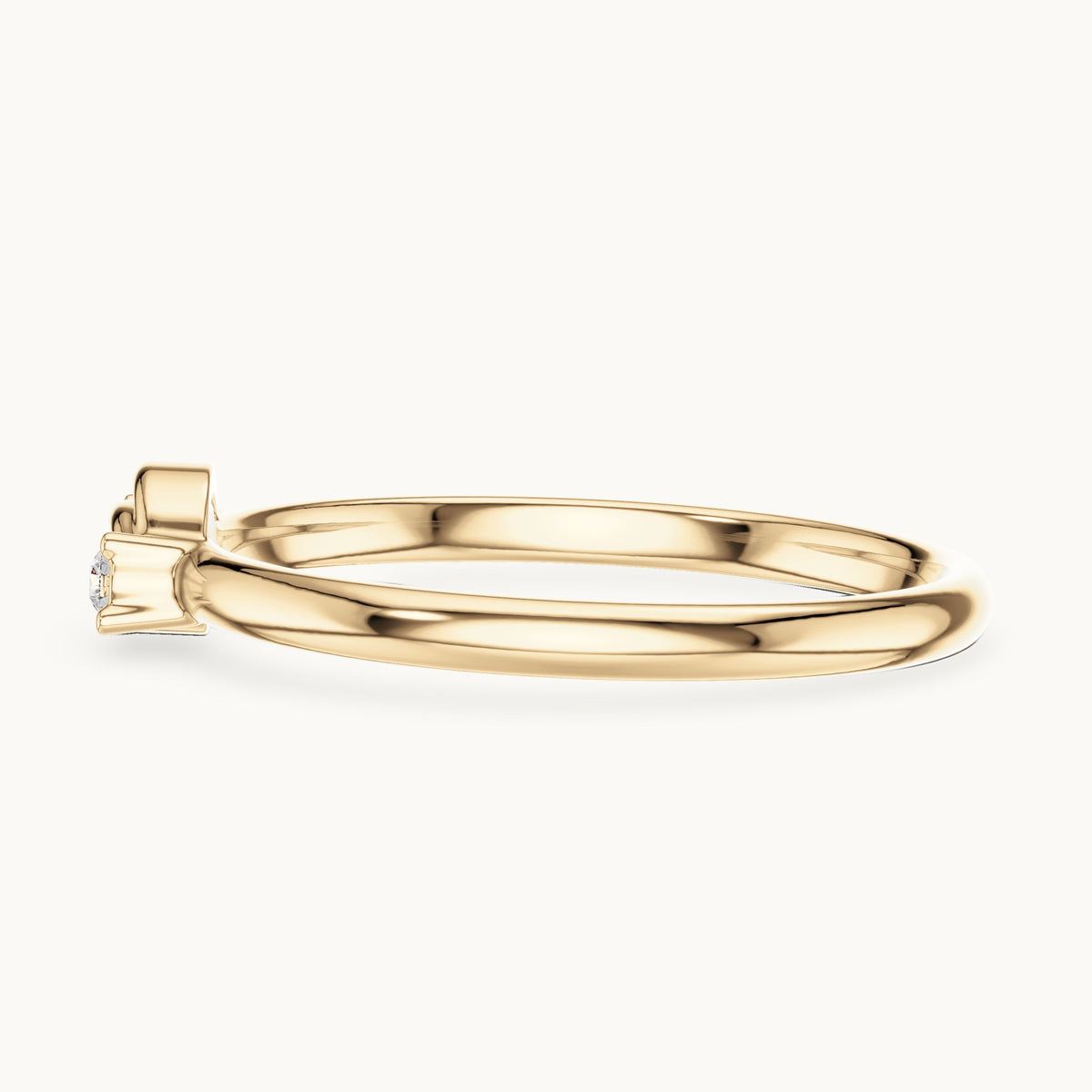 Round lab-grown diamond three-stone scroll ring in yellow gold, 0.03 CT TW, view 3