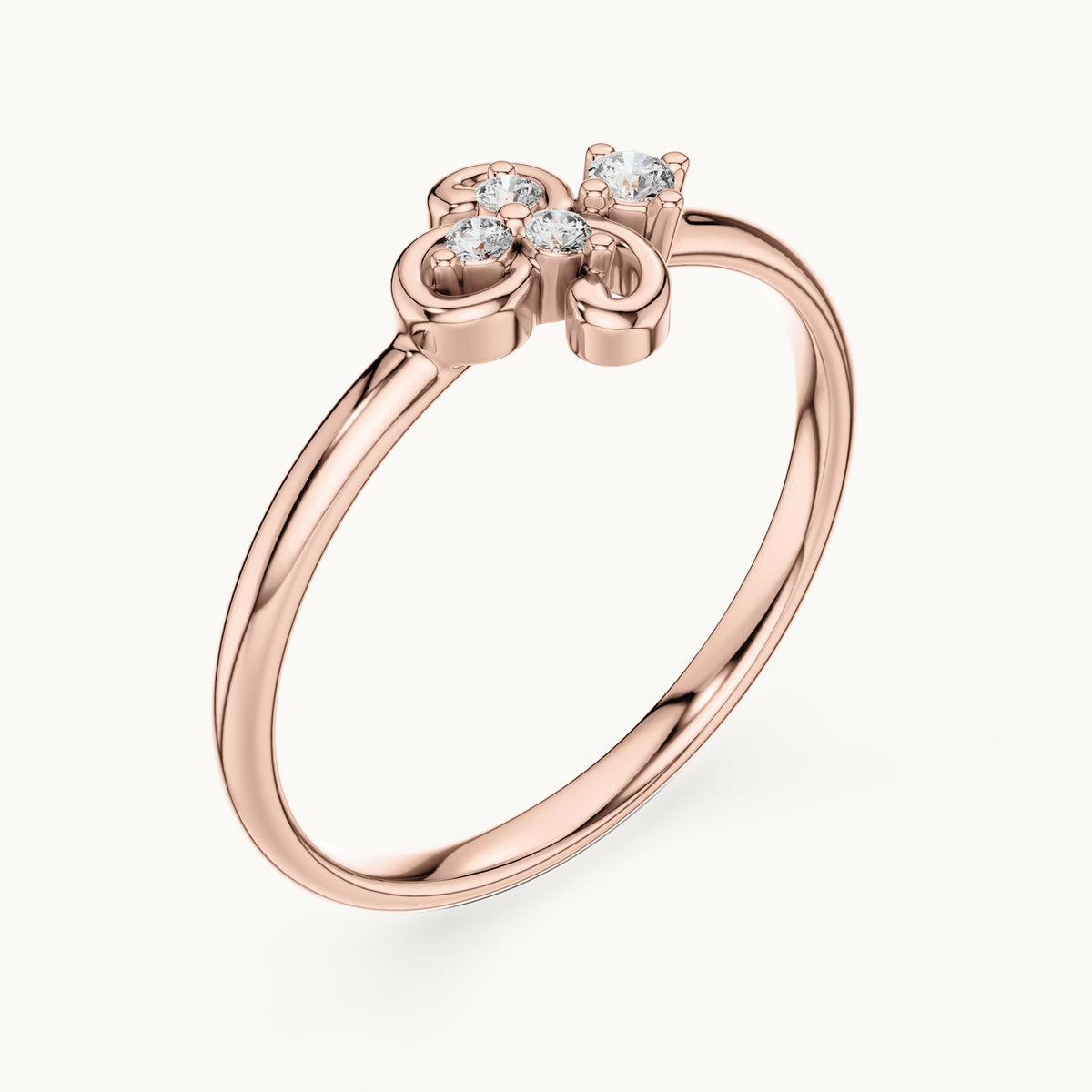 Round lab-grown diamond curled scroll trio ring in rose gold, 0.042 CT TW, view 2