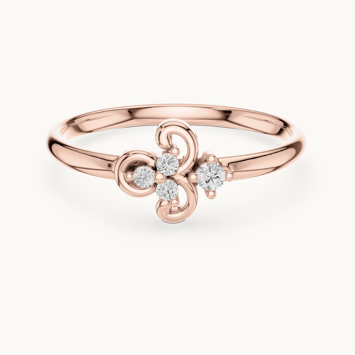 Round lab-grown diamond curled scroll trio ring in rose gold, 0.042 CT TW, view 4