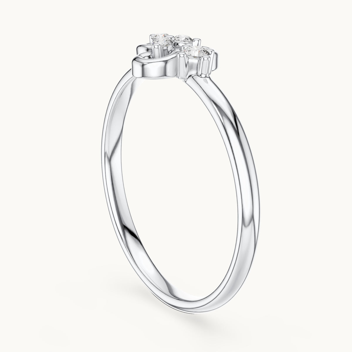 Round lab-grown diamond curled scroll trio ring in white gold, 0.042 CT TW, view 1