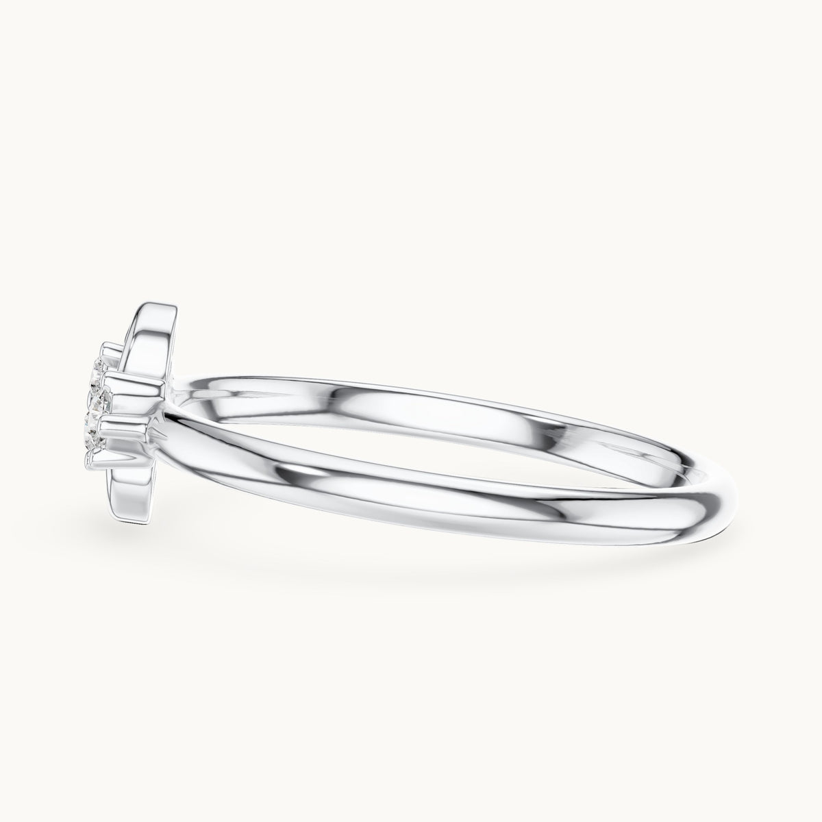 Round lab-grown diamond curled scroll trio ring in white gold, 0.042 CT TW, view 3