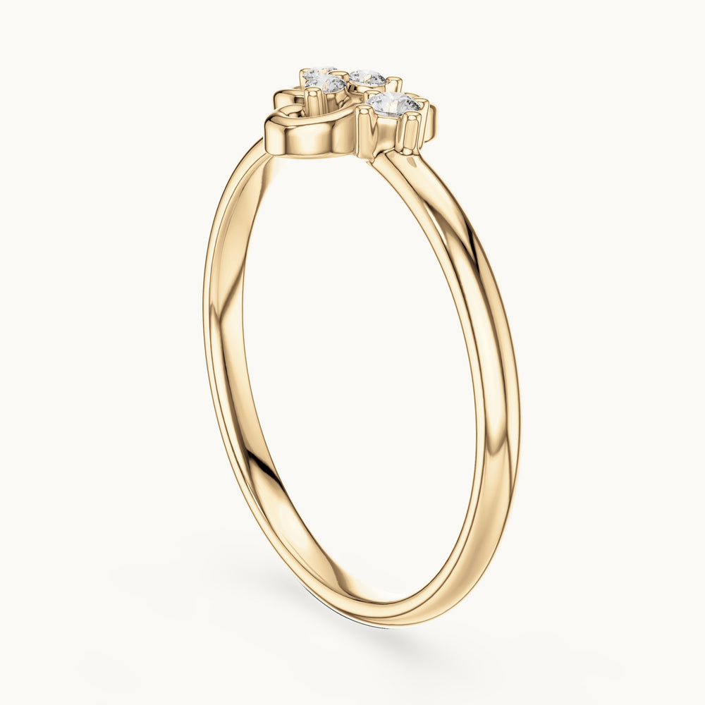 Round lab-grown diamond curled scroll trio ring in yellow gold, 0.042 CT TW, view 1