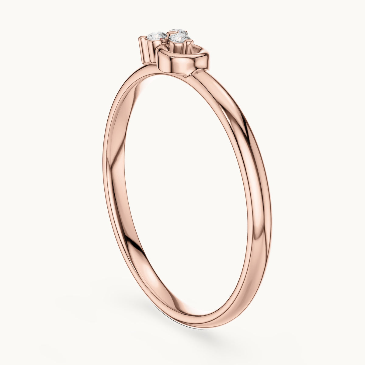 Round lab-grown diamond three-stone swirl ring in rose gold, 0.024 CT TW, view 1