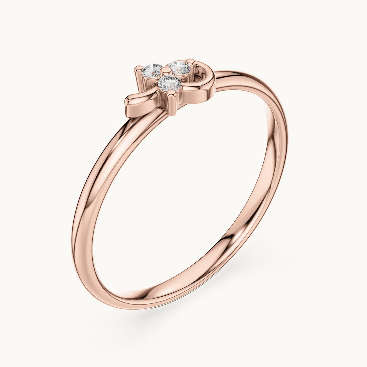 Round lab-grown diamond three-stone swirl ring in rose gold, 0.024 CT TW, view 2