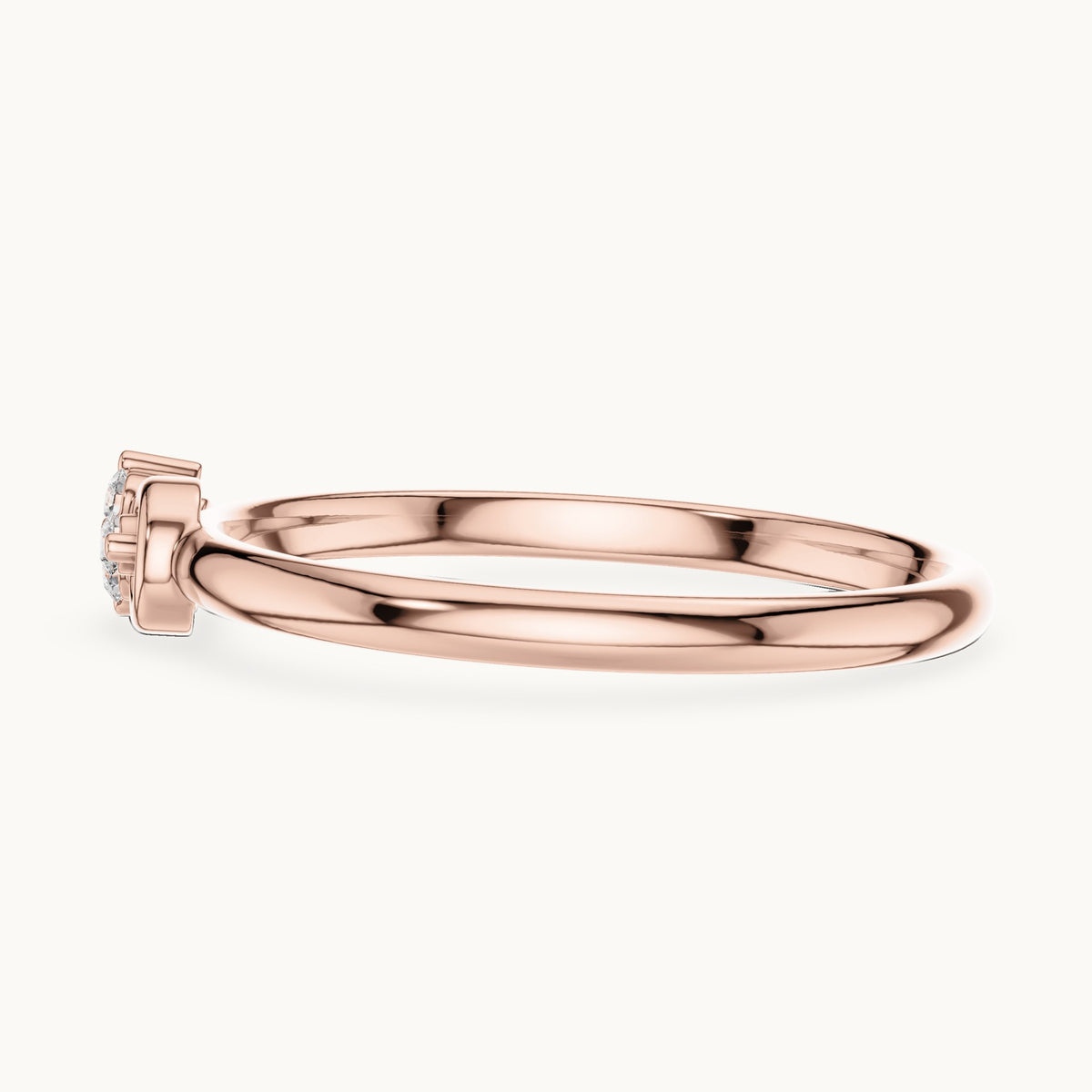 Round lab-grown diamond three-stone swirl ring in rose gold, 0.024 CT TW, view 3