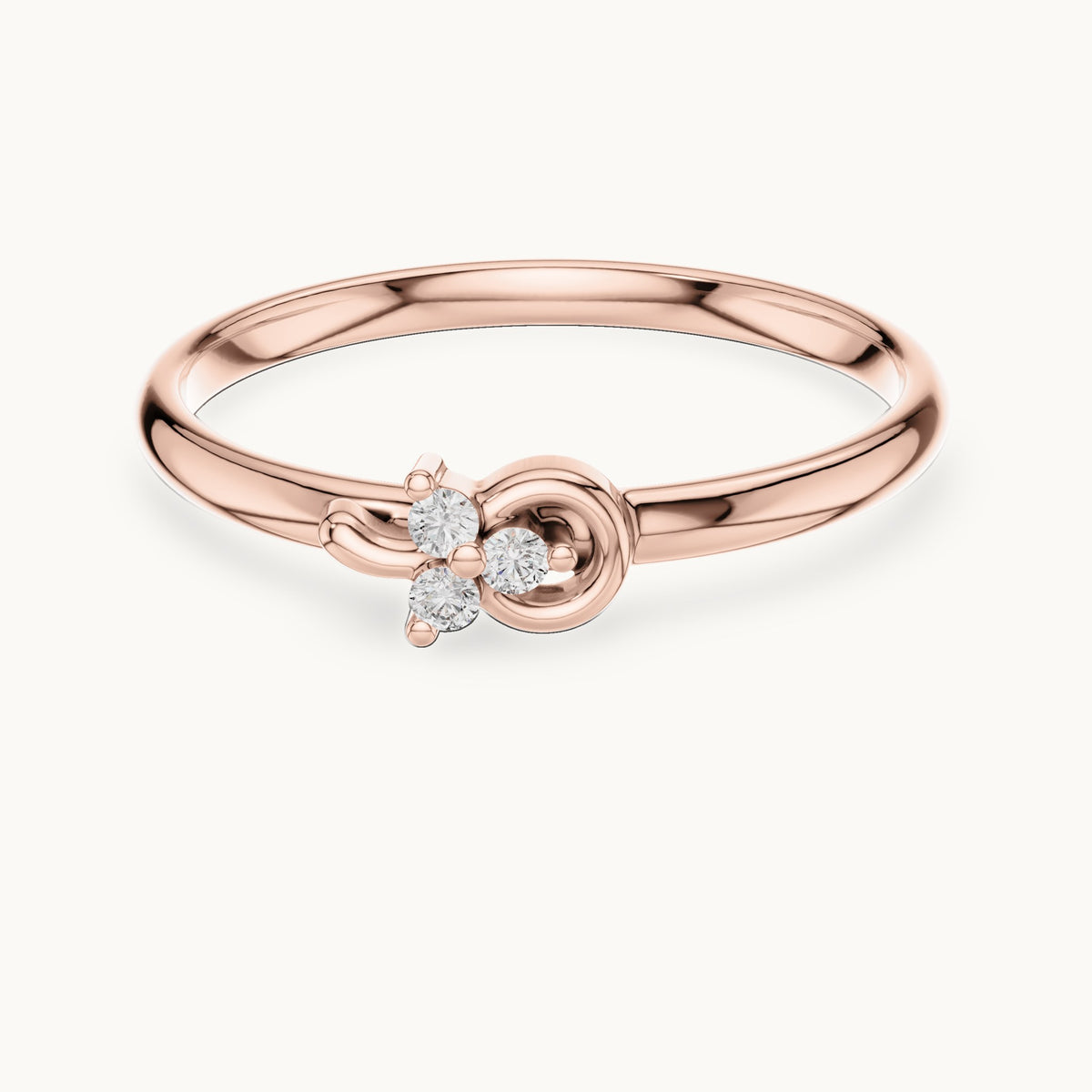 Round lab-grown diamond three-stone swirl ring in rose gold, 0.024 CT TW, view 4