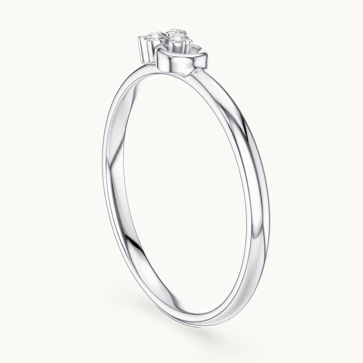 Round lab-grown diamond three-stone swirl ring in white gold, 0.024 CT TW, view 1