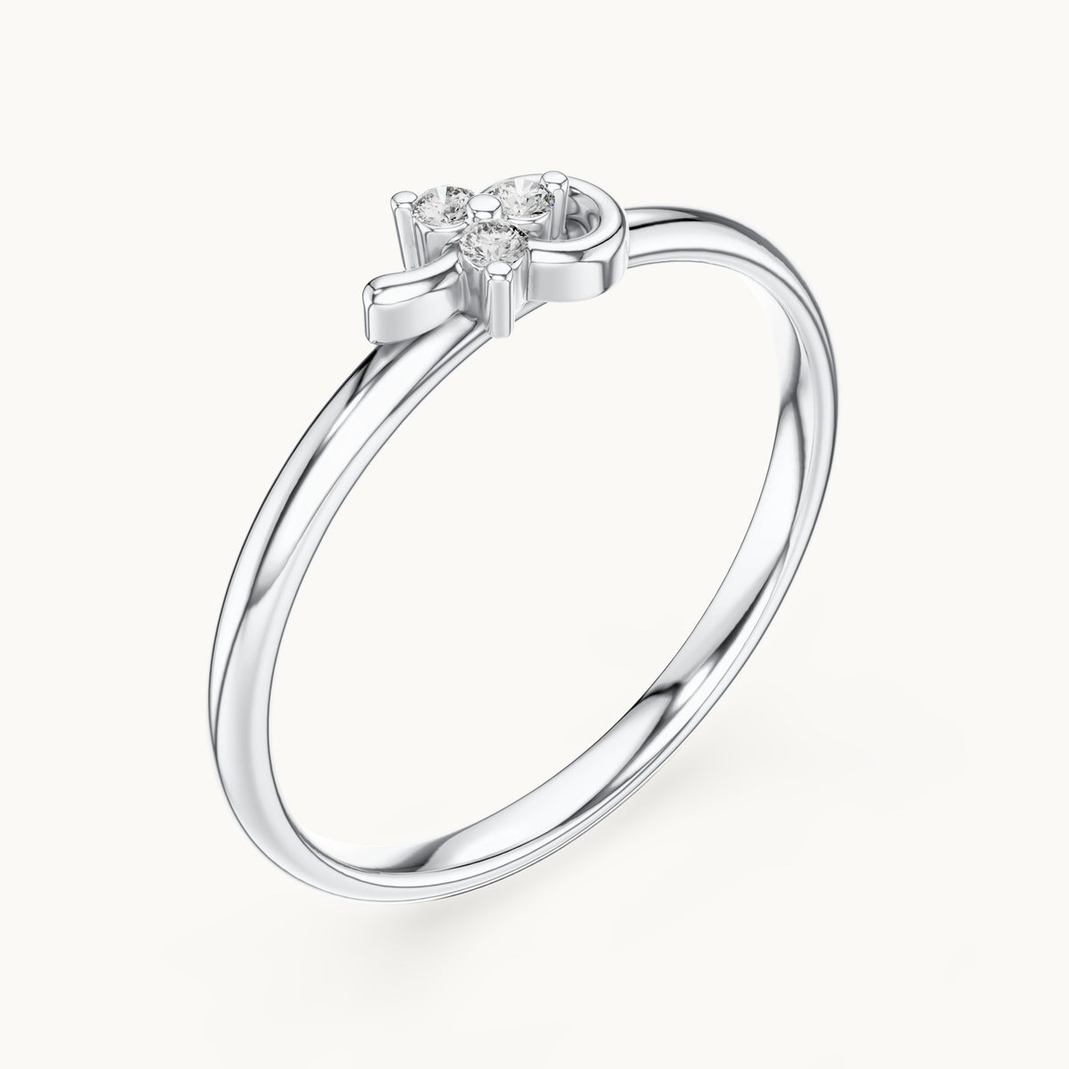 Round lab-grown diamond three-stone swirl ring in white gold, 0.024 CT TW, view 2