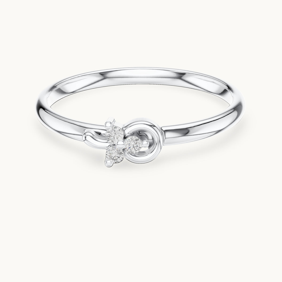 Round lab-grown diamond three-stone swirl ring in white gold, 0.024 CT TW, view 4