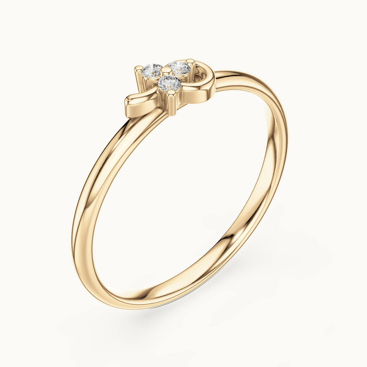 Round lab-grown diamond three-stone swirl ring in yellow gold, 0.024 CT TW, view 2