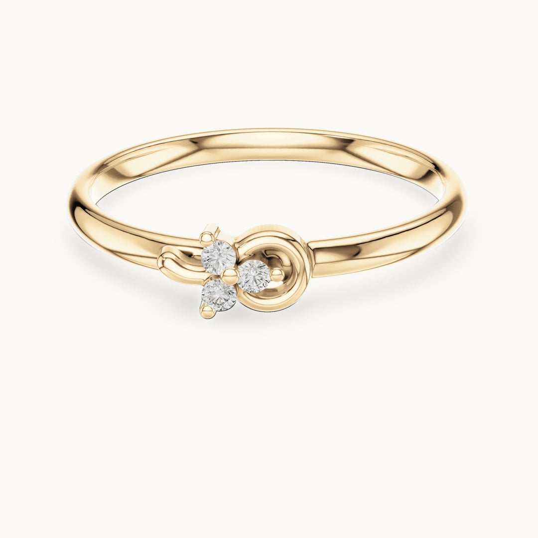Round lab-grown diamond three-stone swirl ring in yellow gold, 0.024 CT TW, view 4
